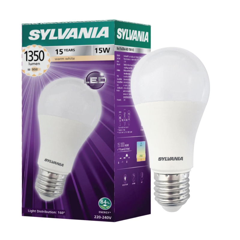 SYLVANIA หลอดไฟ LED 15W 3000K A65 V3 ขั้ว E27 แสงวอร์มไวท์ 