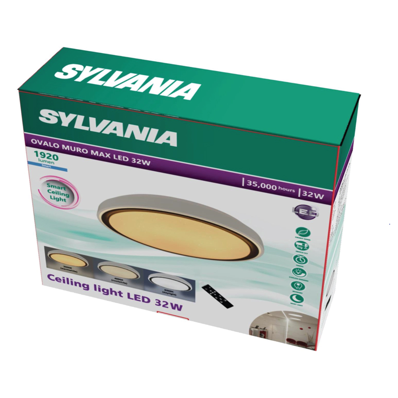 SYLVANIA โคมไฟเพดาน ใช้รีโมท ปรับได้ 3 โทนแสง เดย์ไลท์/คูลไวท์/วอร์มไวท์ Ovalo Muro Max LED 32W 1920lm