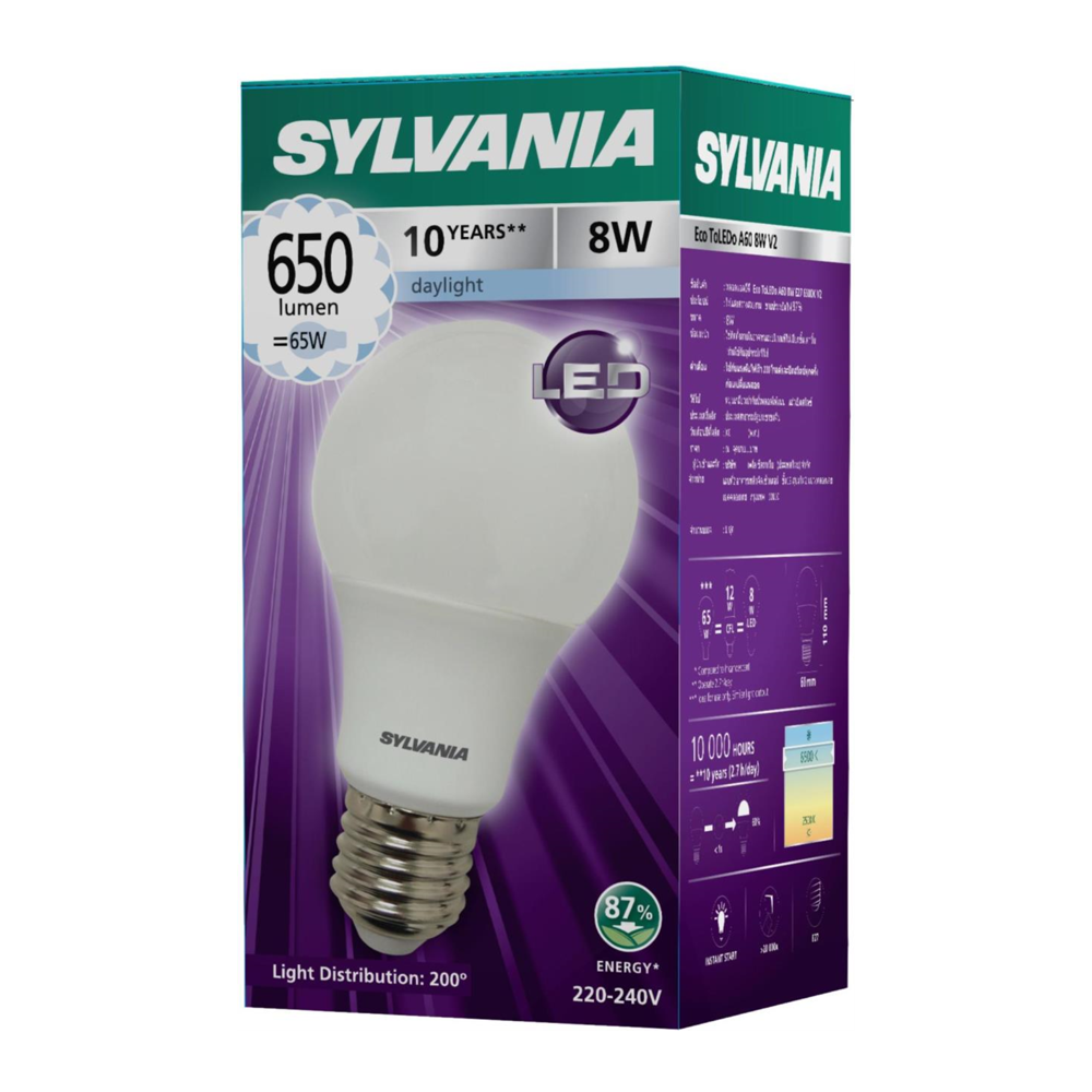 SYLVANIA หลอดไฟ LED Eco Toledo A60 8W แสง Daylight